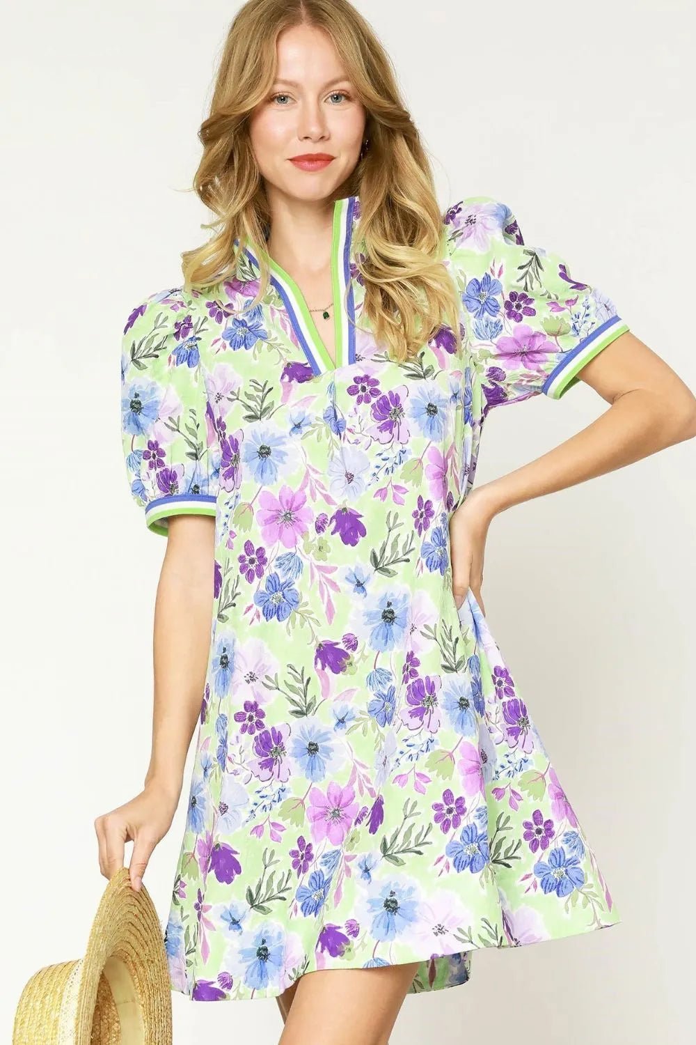 Umgee Floral Print Short Puff Sleeve Mini Dress - Bitsy Gypsy Boutique