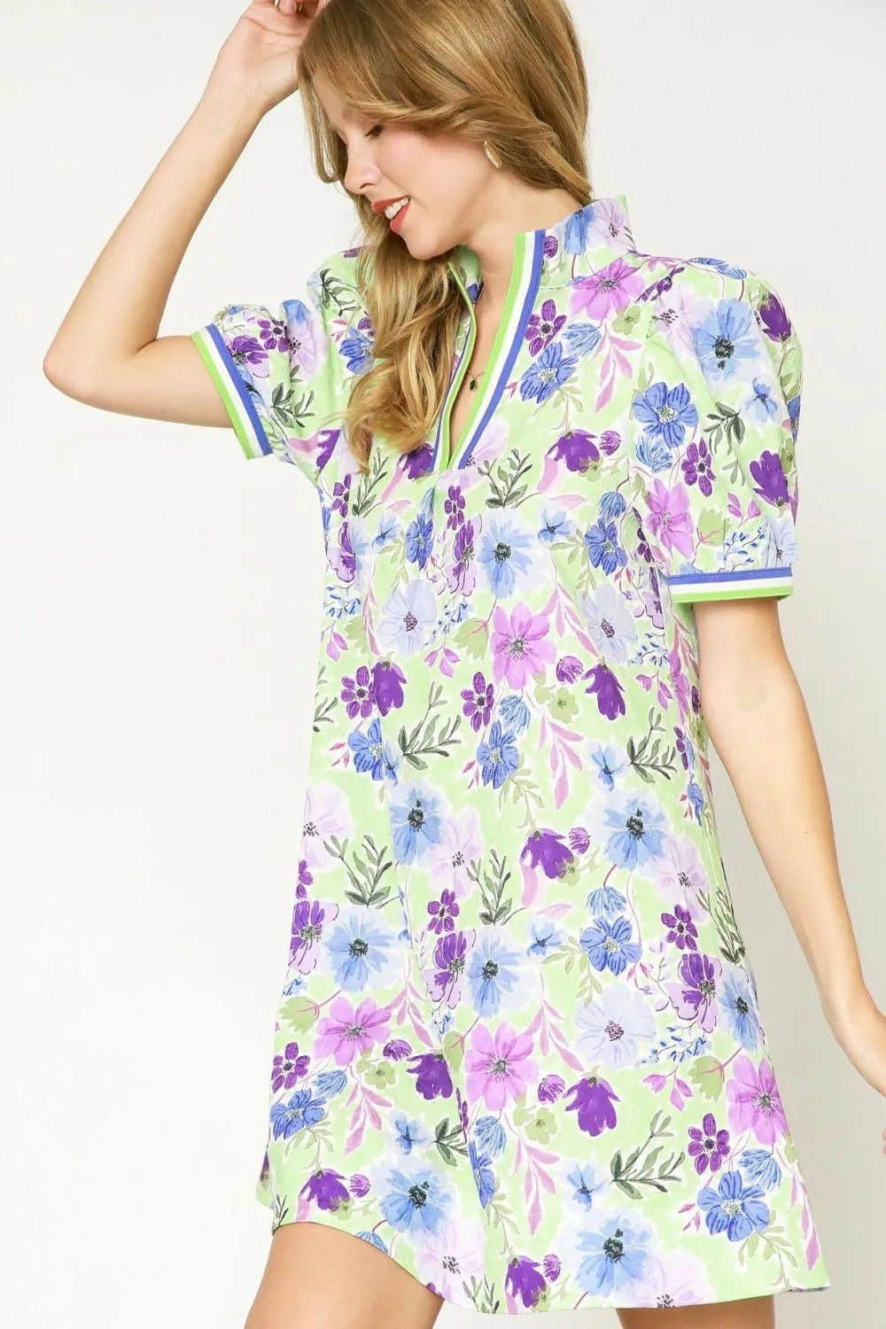 Umgee Floral Print Short Puff Sleeve Mini Dress - Bitsy Gypsy Boutique