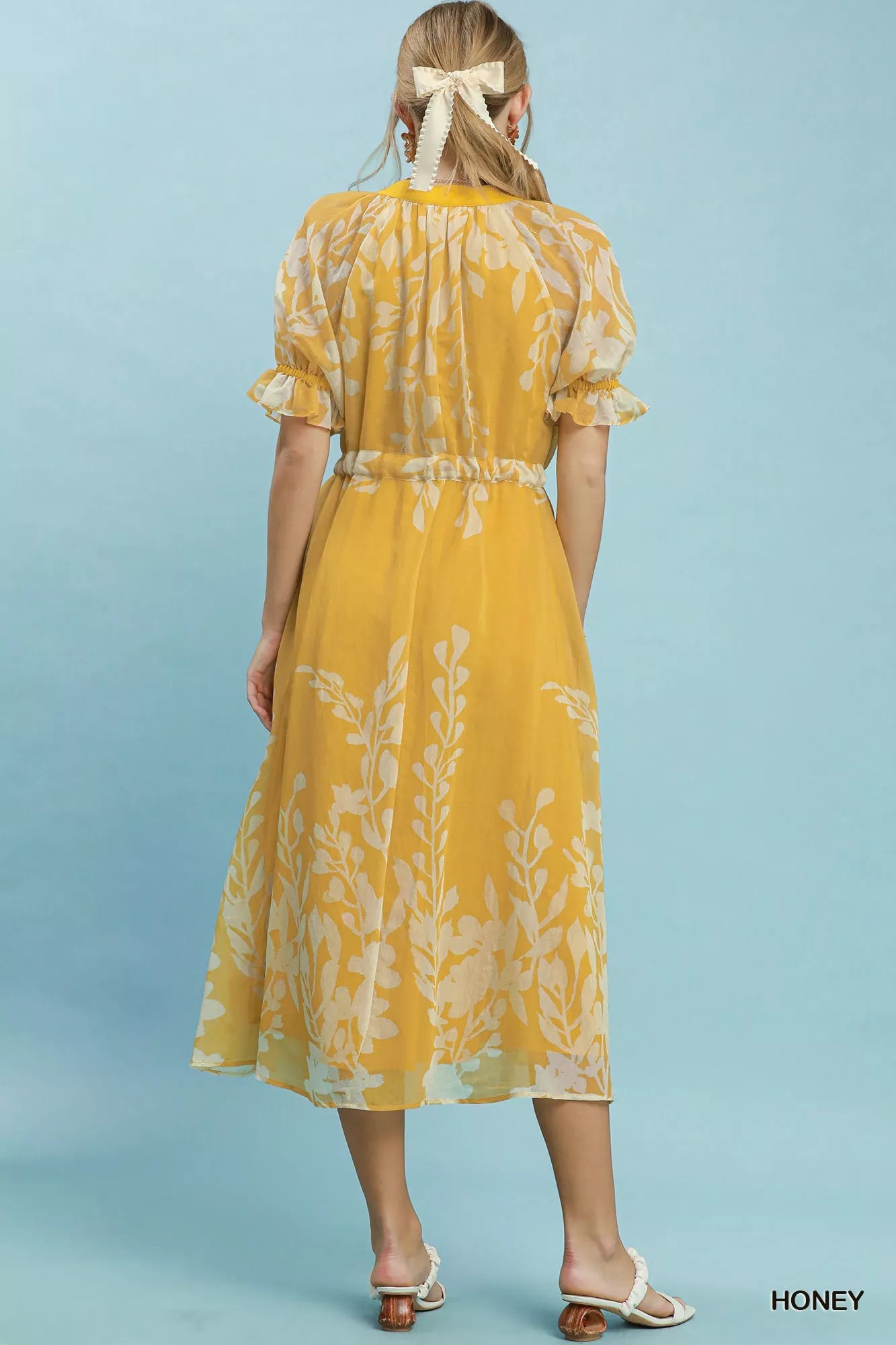 Umgee Floral Print Tie Waist Midi Dress with Side Pockets - Bitsy Gypsy Boutique
