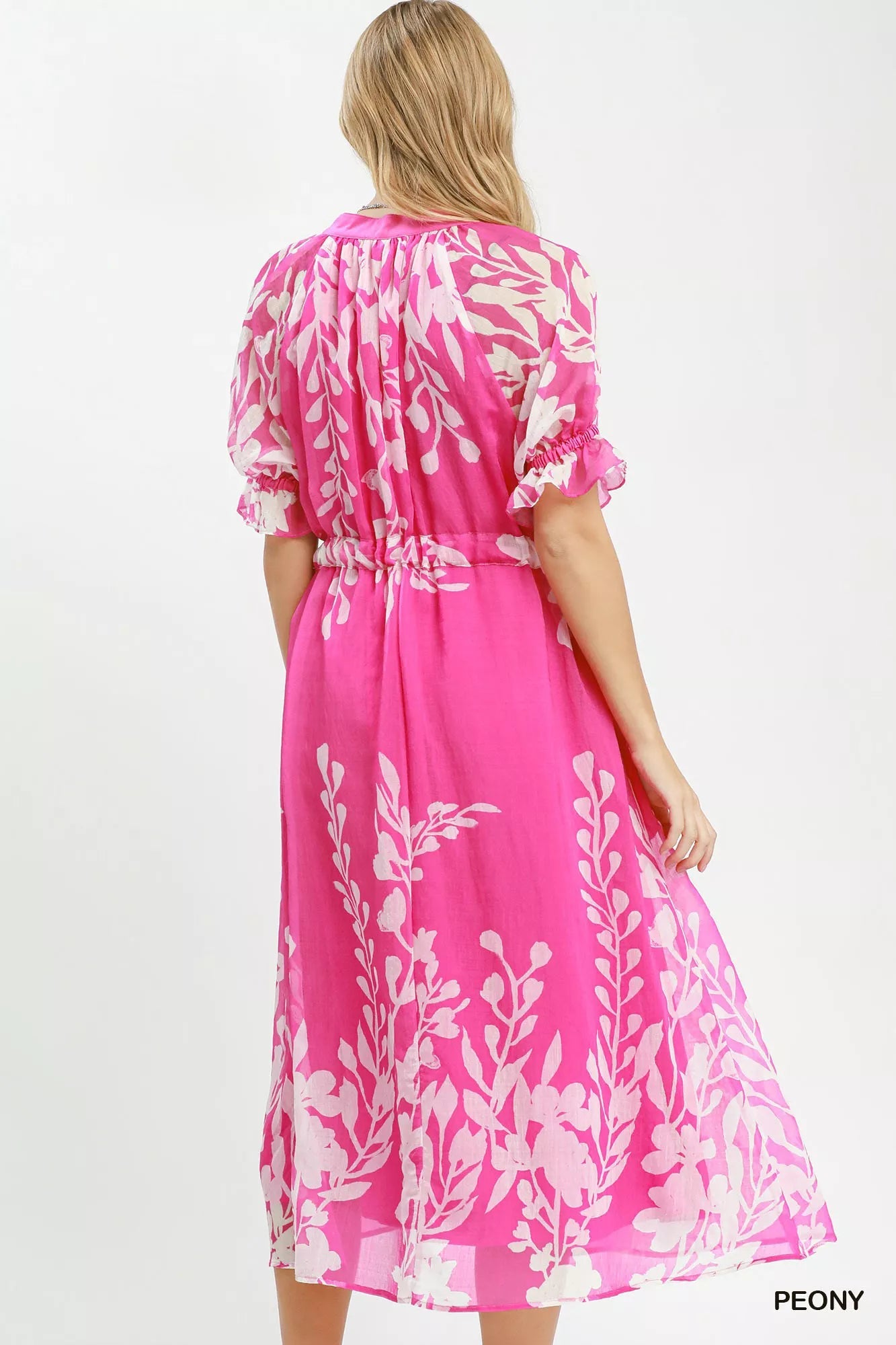 Umgee Floral Print Tie Waist Midi Dress with Side Pockets - Bitsy Gypsy Boutique