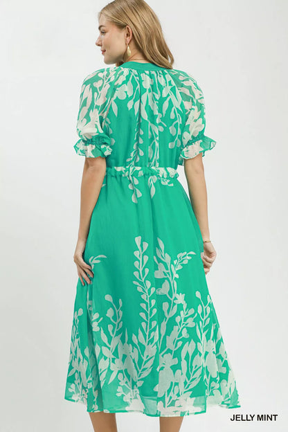 Umgee Floral Print Tie Waist Midi Dress with Side Pockets - Bitsy Gypsy Boutique
