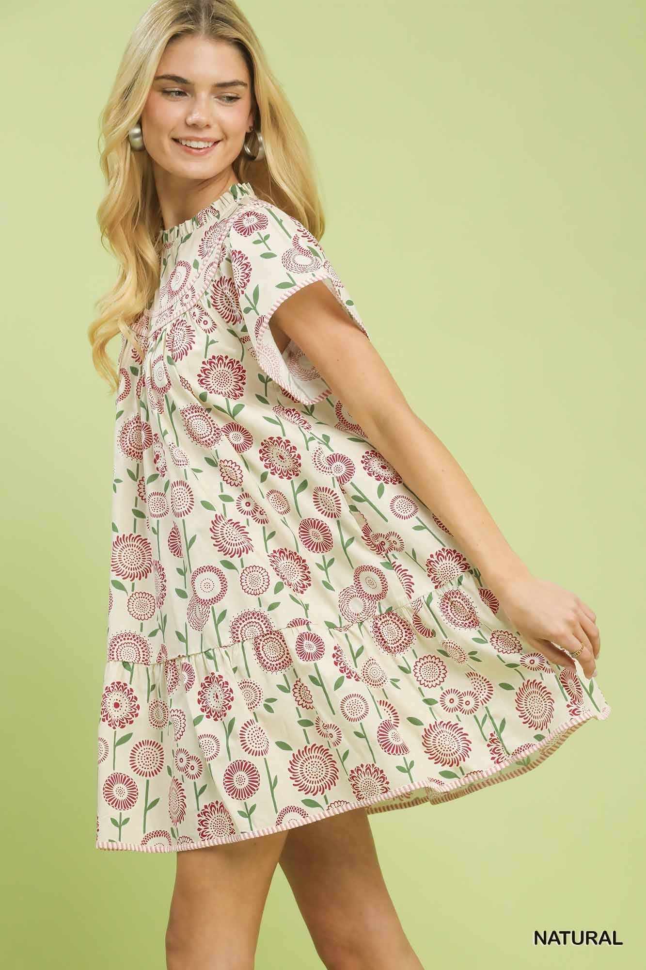 Umgee Floral Print Tiered Babydoll Dress - Bitsy Gypsy Boutique