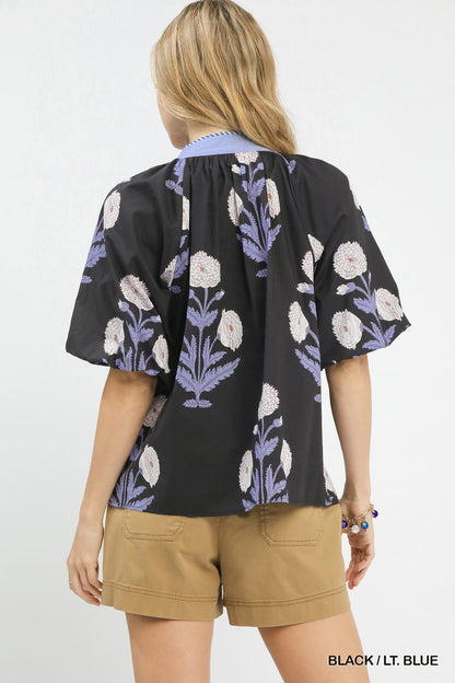 Umgee Floral Print V - Neck Top - Bitsy Gypsy Boutique