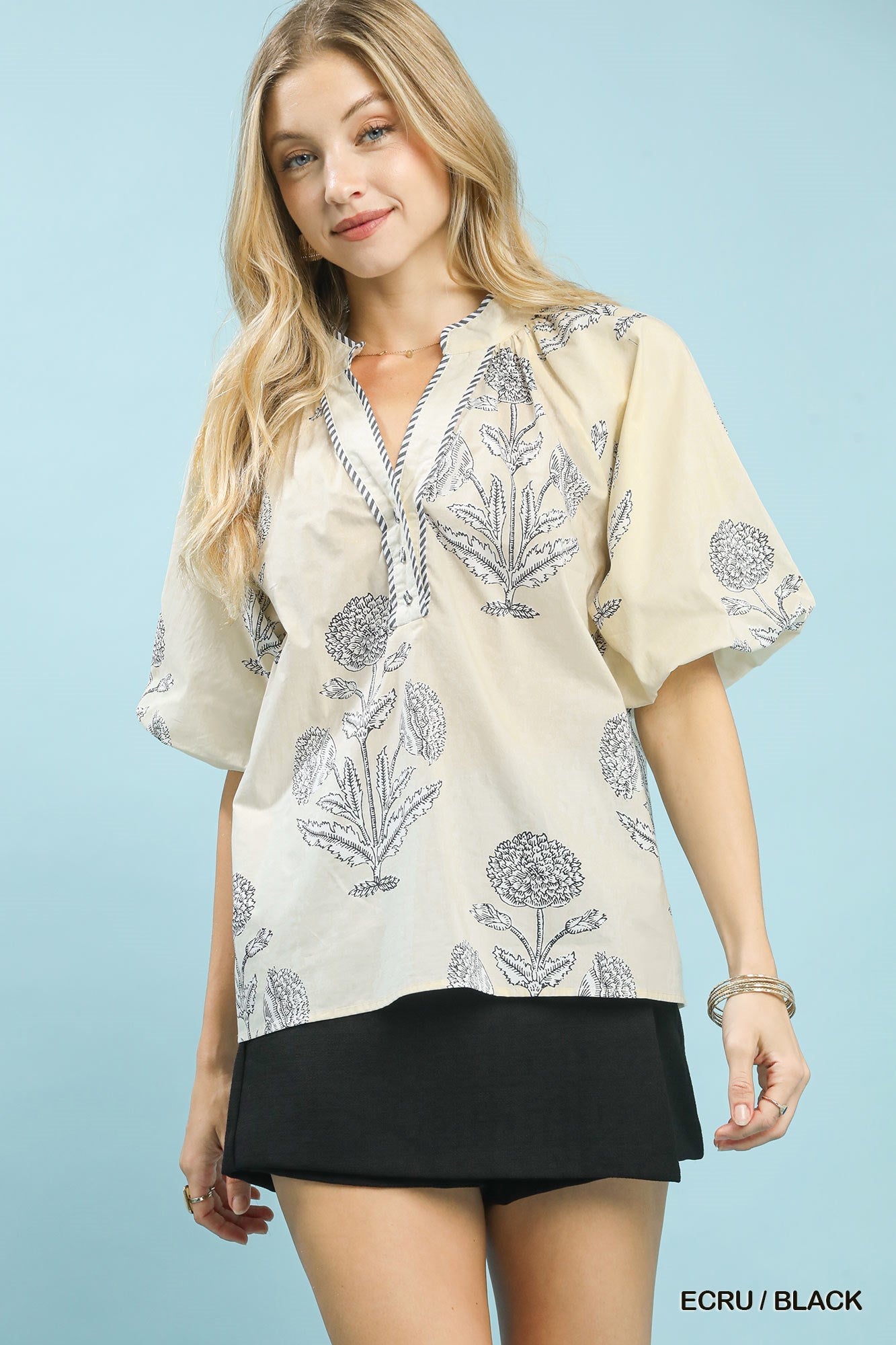 Umgee Floral Print V - Neck Top - Bitsy Gypsy Boutique