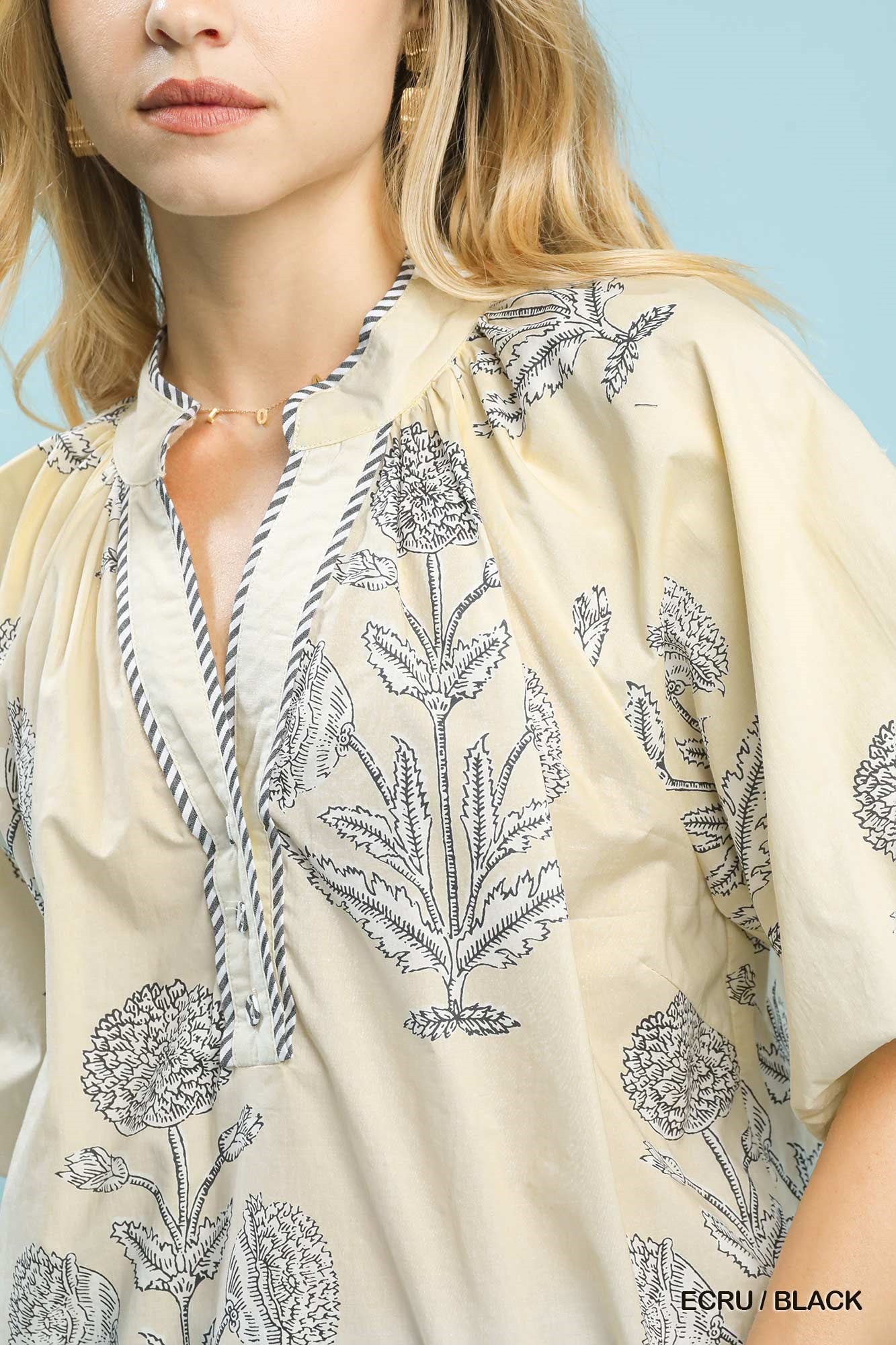 Umgee Floral Print V - Neck Top - Bitsy Gypsy Boutique