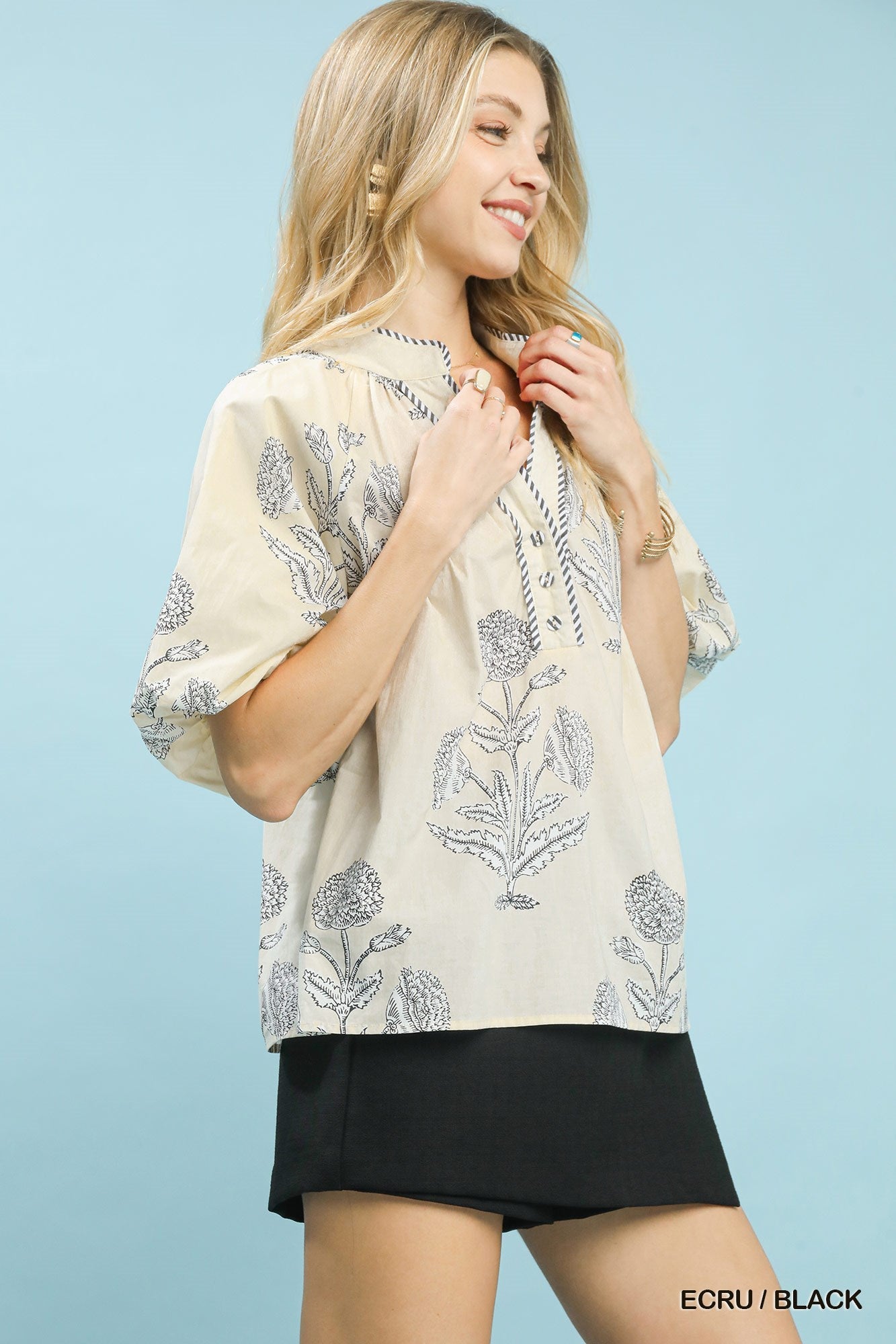 Umgee Floral Print V - Neck Top - Bitsy Gypsy Boutique