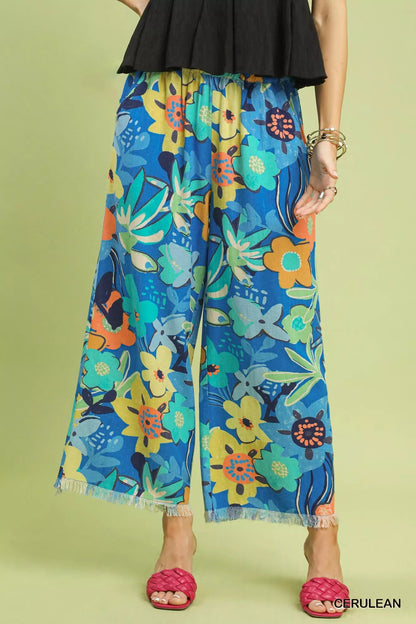 Umgee Floral Print Wide Leg Pants - Bitsy Gypsy Boutique