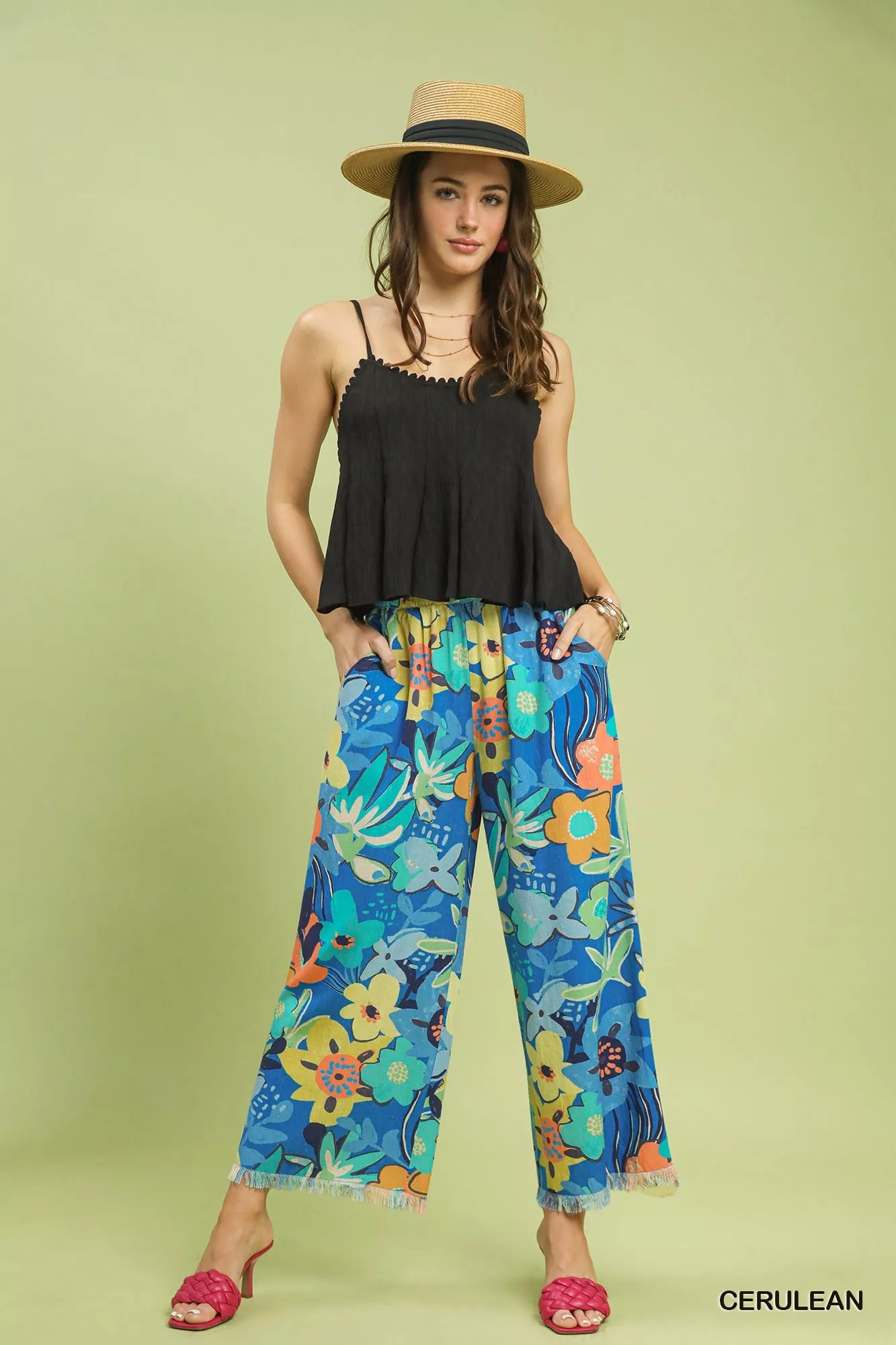 Umgee Floral Print Wide Leg Pants - Bitsy Gypsy Boutique