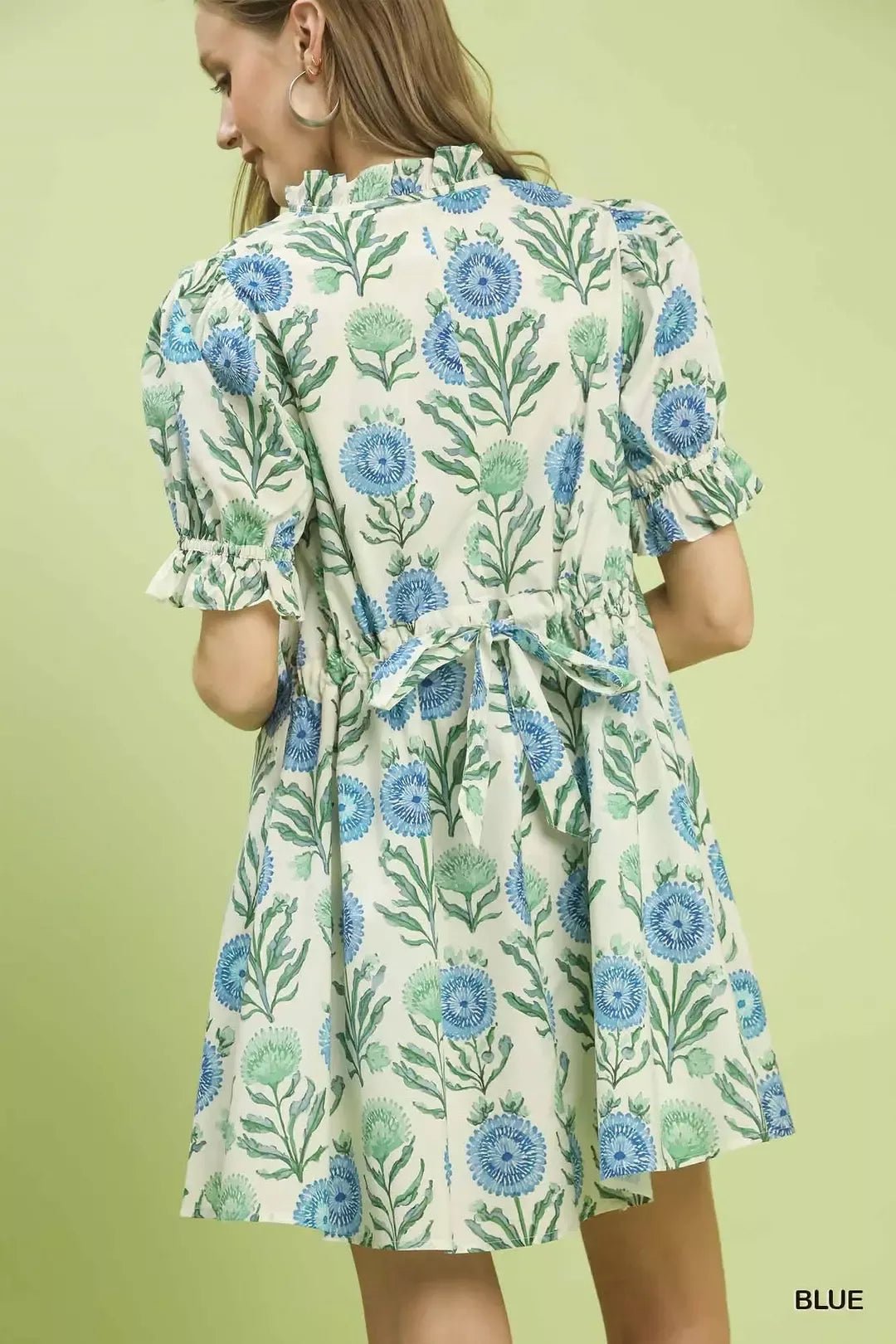 Umgee Floral Puff Sleeve Babydoll Dress with Side Pockets - Bitsy Gypsy Boutique