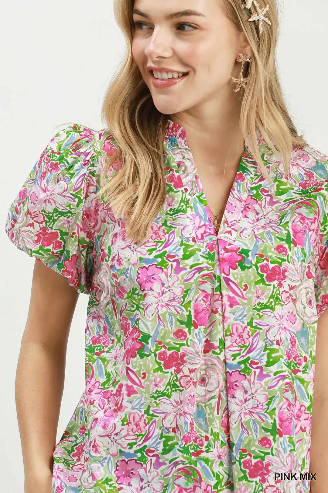 Umgee Floral Puff Sleeve Blouse - Bitsy Gypsy Boutique