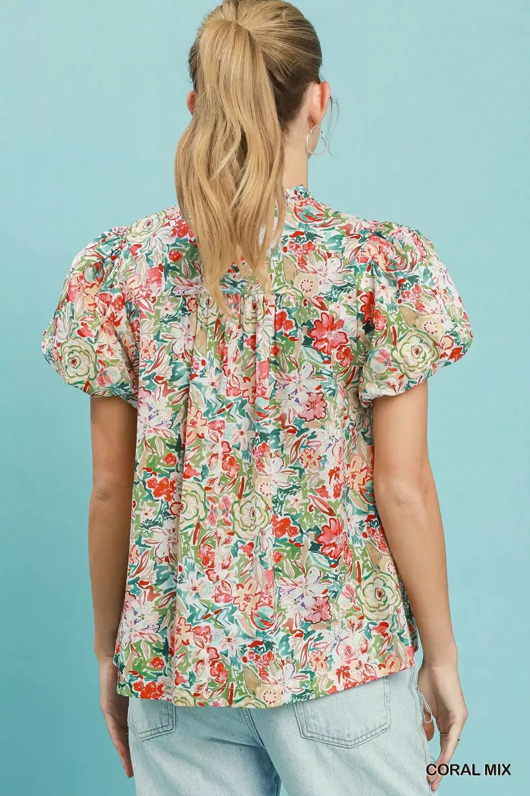 Umgee Floral Puff Sleeve Blouse - Bitsy Gypsy Boutique