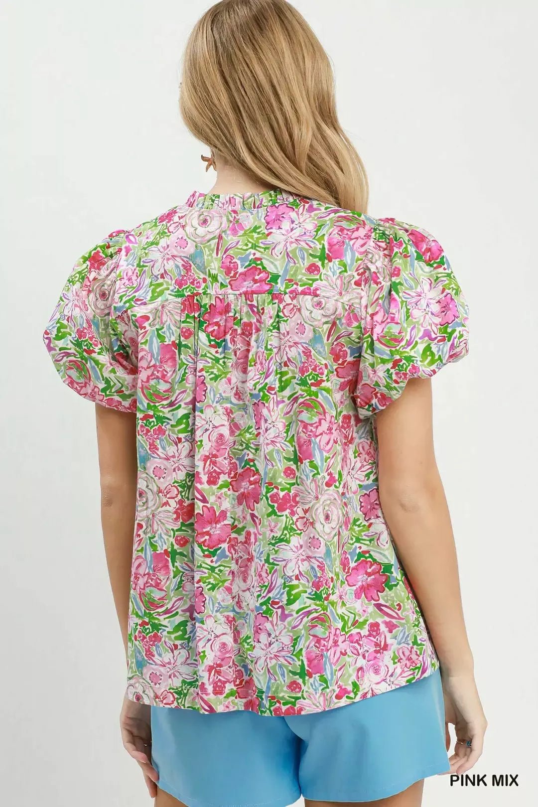 Umgee Floral Puff Sleeve Blouse - Bitsy Gypsy Boutique