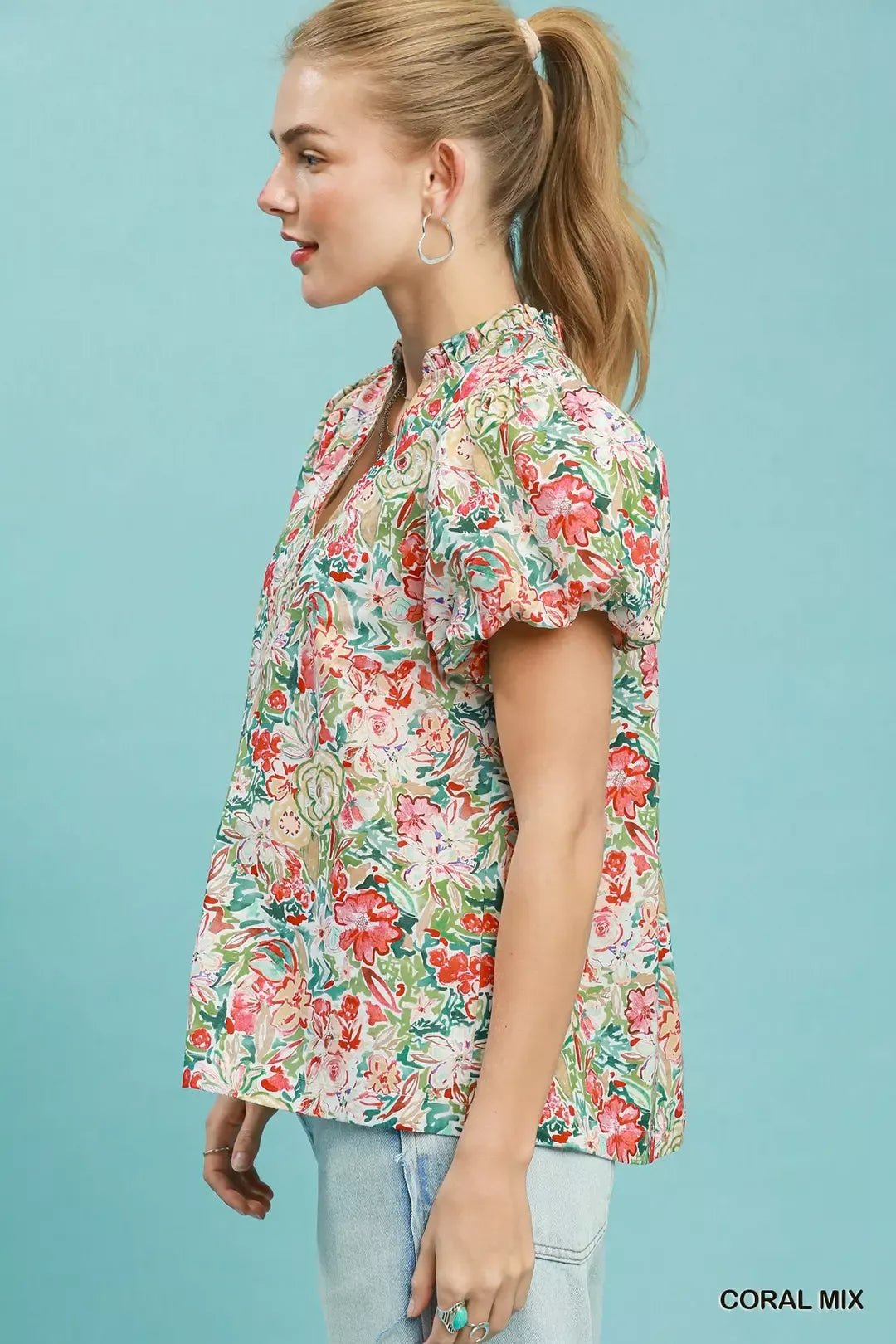 Umgee Floral Puff Sleeve Blouse - Bitsy Gypsy Boutique
