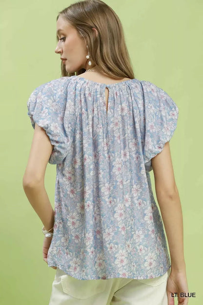 Umgee Floral Puff Sleeve Blouse - Bitsy Gypsy Boutique