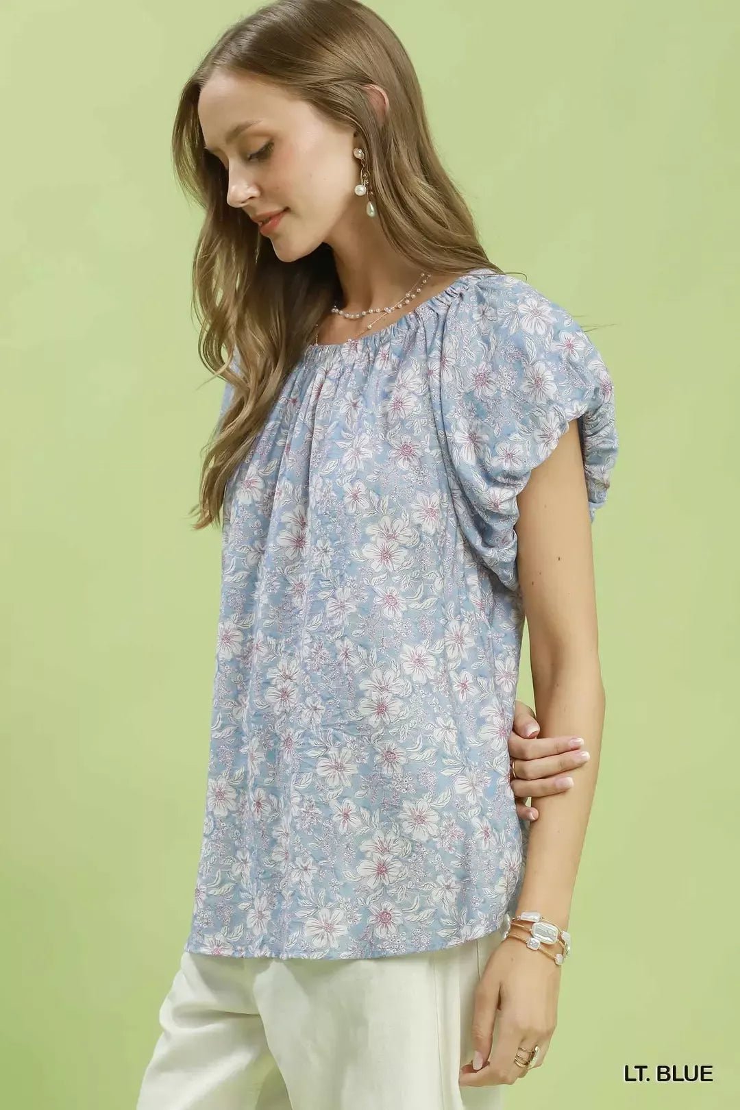 Umgee Floral Puff Sleeve Blouse - Bitsy Gypsy Boutique