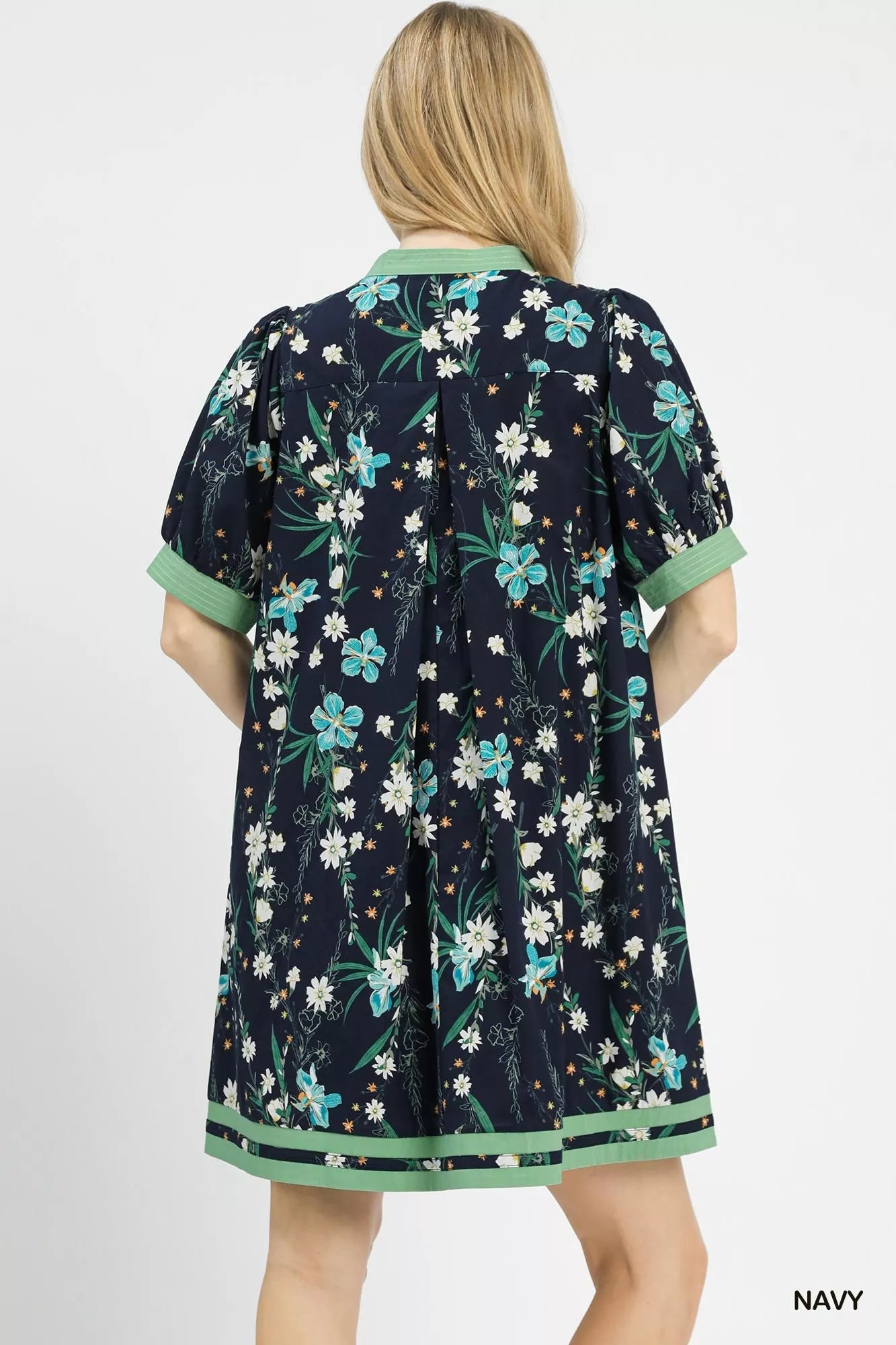 Umgee Floral Puff Sleeve Dress with Contrast Trim - Bitsy Gypsy Boutique