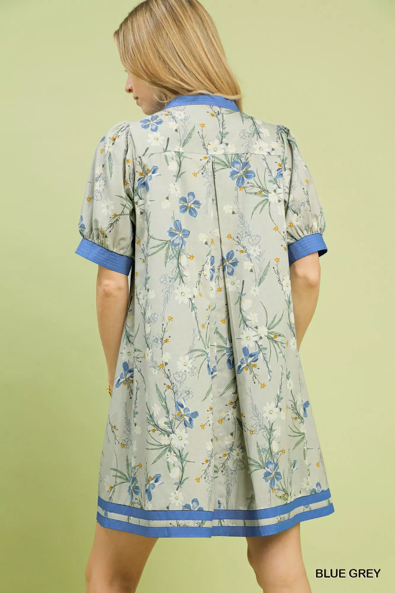 Umgee Floral Puff Sleeve Dress with Contrast Trim - Bitsy Gypsy Boutique