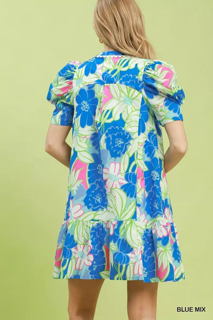 Umgee Floral Puff Sleeve Tiered Mini Dress - Bitsy Gypsy Boutique