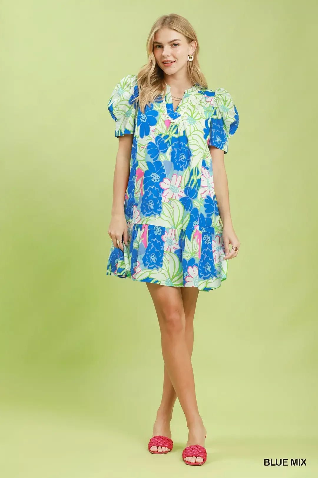 Umgee Floral Puff Sleeve Tiered Mini Dress - Bitsy Gypsy Boutique