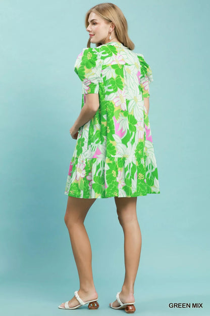 Umgee Floral Puff Sleeve Tiered Mini Dress - Bitsy Gypsy Boutique