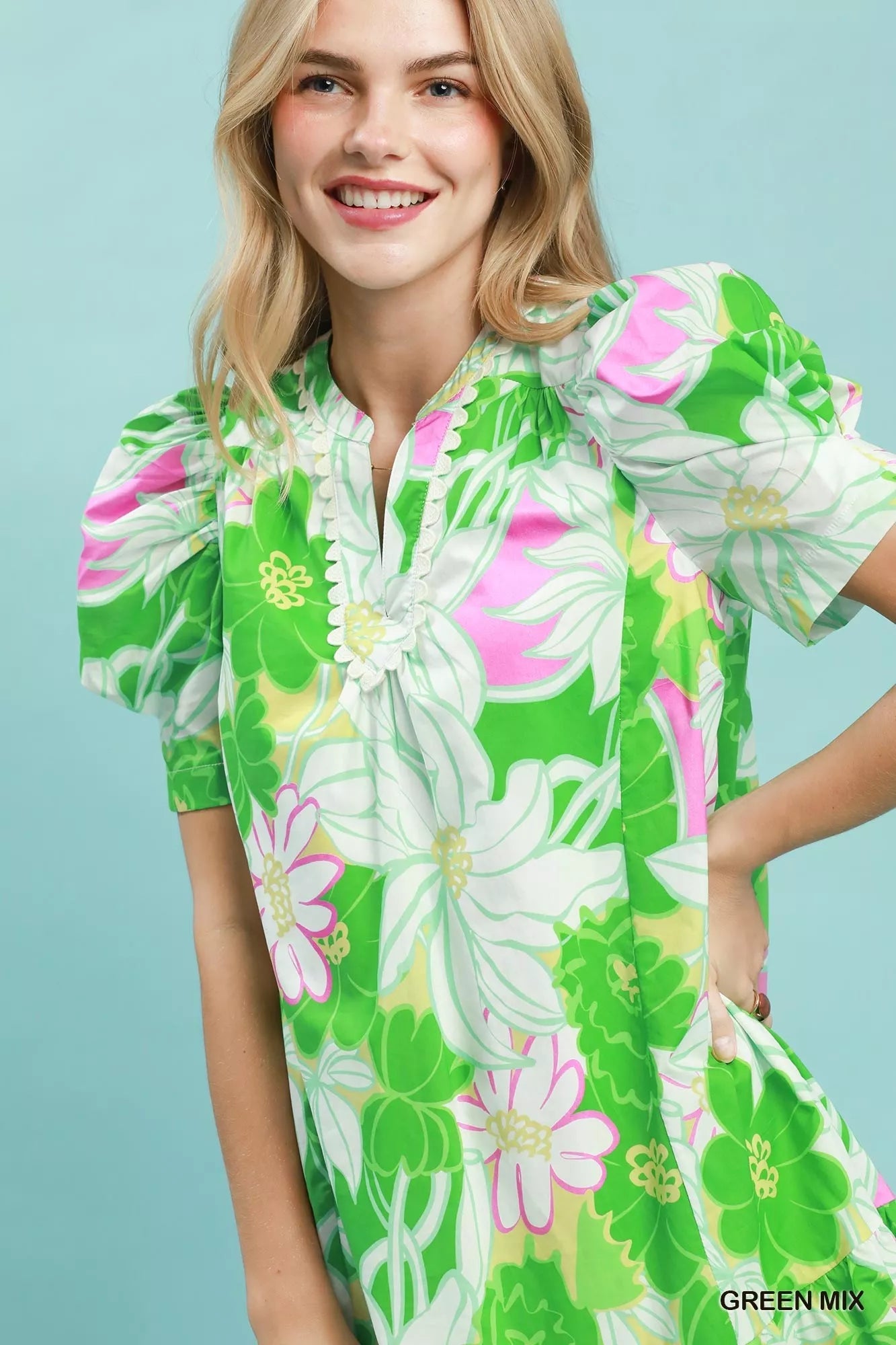 Umgee Floral Puff Sleeve Tiered Mini Dress - Bitsy Gypsy Boutique