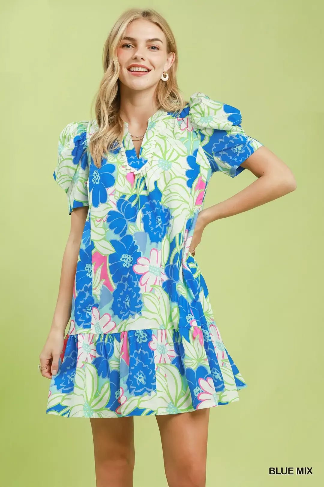 Umgee Floral Puff Sleeve Tiered Mini Dress - Bitsy Gypsy Boutique