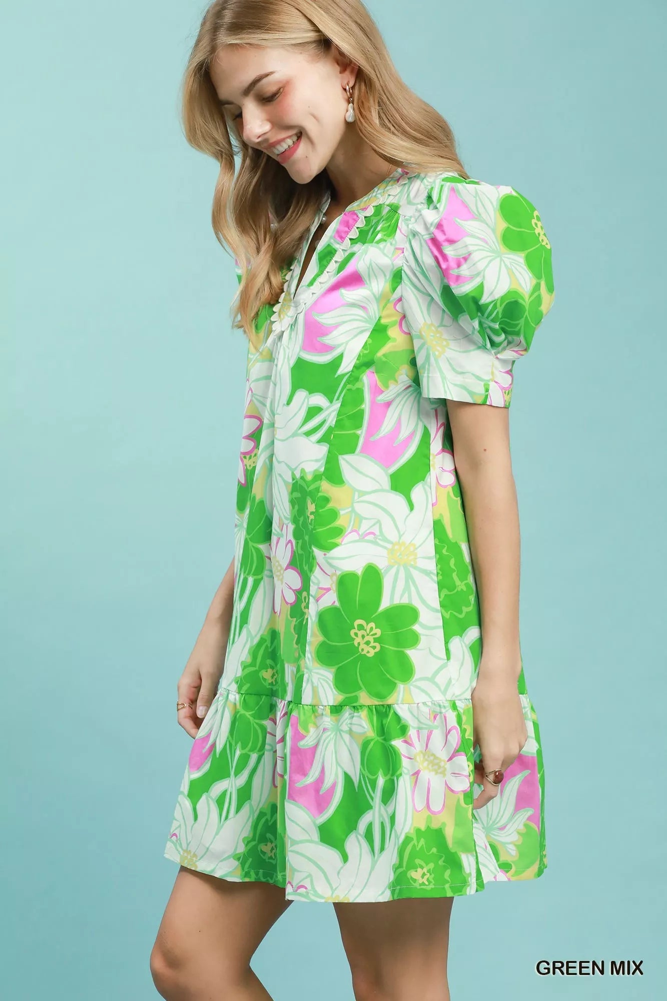 Umgee Floral Puff Sleeve Tiered Mini Dress - Bitsy Gypsy Boutique