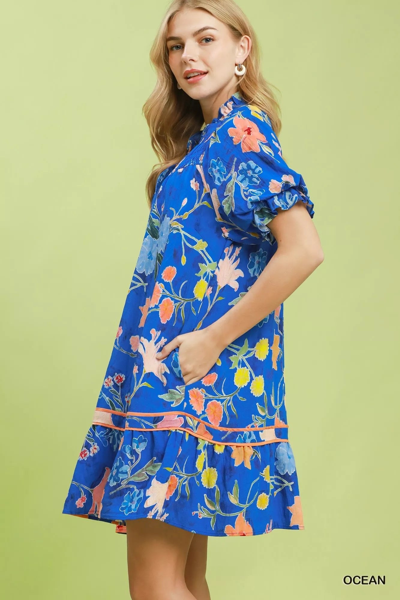 Umgee Floral Ruffle Hem Mini Dress - Bitsy Gypsy Boutique