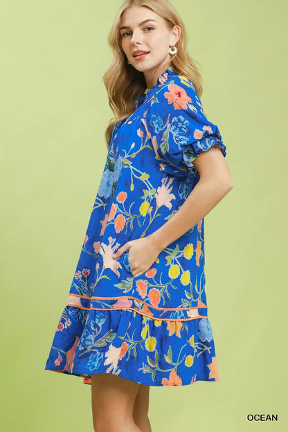 Umgee Floral Ruffle Hem Mini Dress - Bitsy Gypsy Boutique