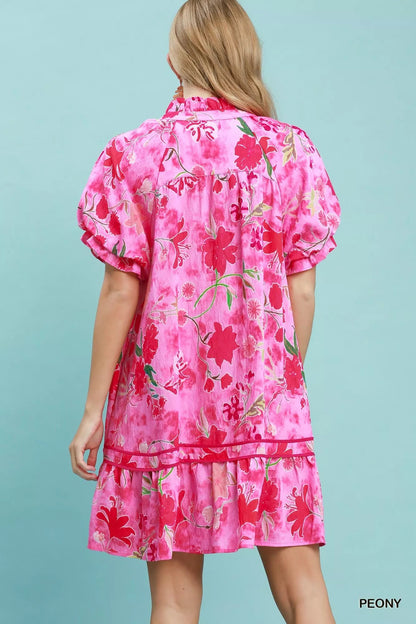 Umgee Floral Ruffle Hem Mini Dress - Bitsy Gypsy Boutique