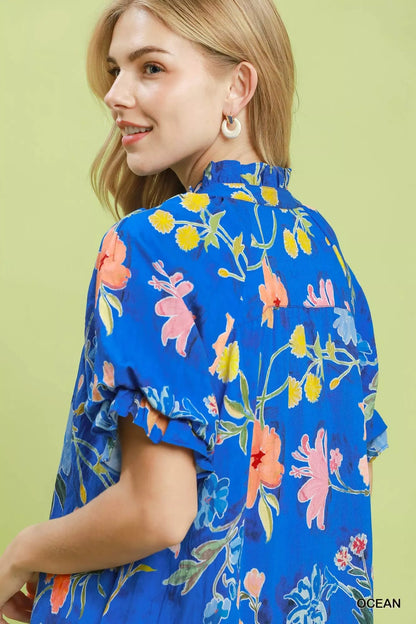 Umgee Floral Ruffle Hem Mini Dress - Bitsy Gypsy Boutique
