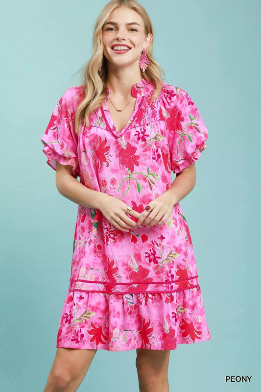 Umgee Floral Ruffle Hem Mini Dress - Bitsy Gypsy Boutique