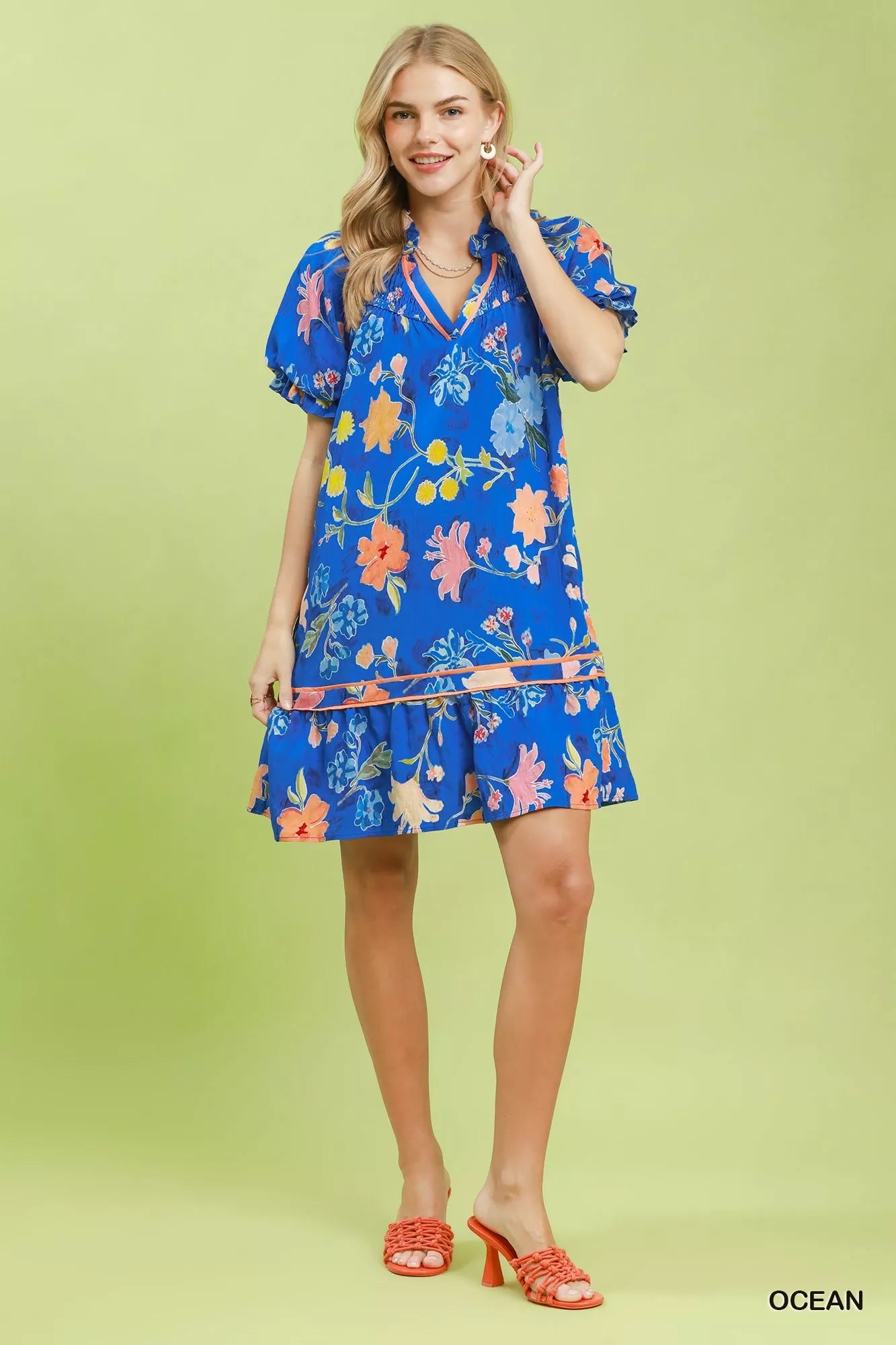 Umgee Floral Ruffle Hem Mini Dress - Bitsy Gypsy Boutique