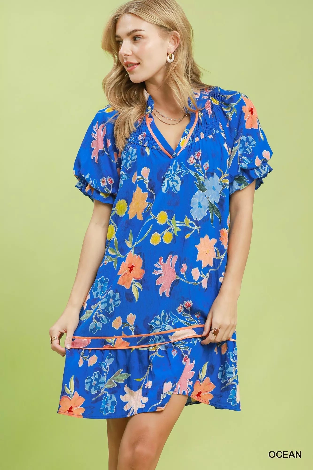 Umgee Floral Ruffle Hem Mini Dress - Bitsy Gypsy Boutique