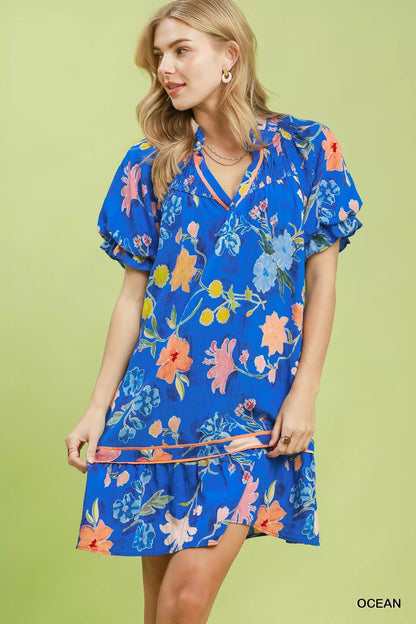 Umgee Floral Ruffle Hem Mini Dress - Bitsy Gypsy Boutique