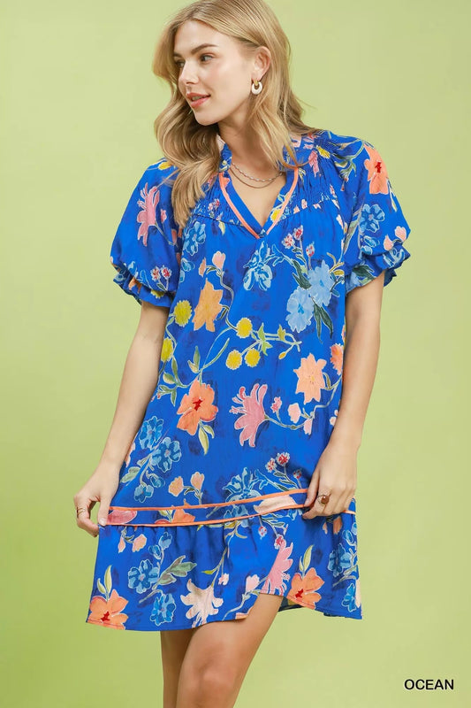 Umgee Floral Ruffle Hem Mini Dress - Bitsy Gypsy Boutique