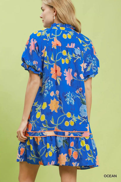 Umgee Floral Ruffle Hem Mini Dress - Bitsy Gypsy Boutique