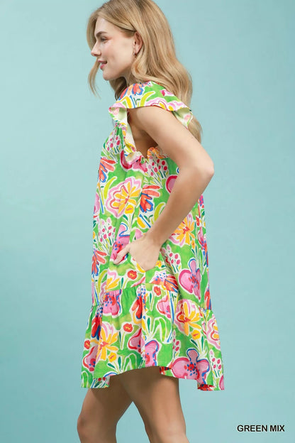 Umgee Floral Ruffle Mini Dress - Bitsy Gypsy Boutique