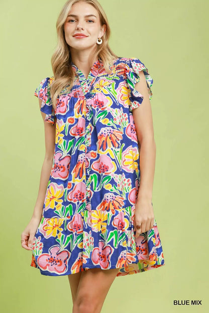 Umgee Floral Ruffle Mini Dress - Bitsy Gypsy Boutique