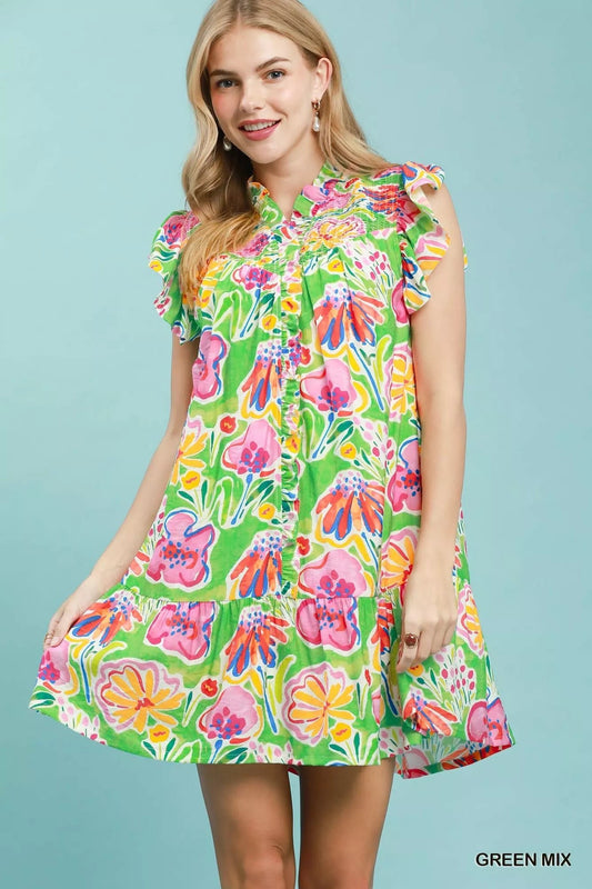Umgee Floral Ruffle Mini Dress - Bitsy Gypsy Boutique