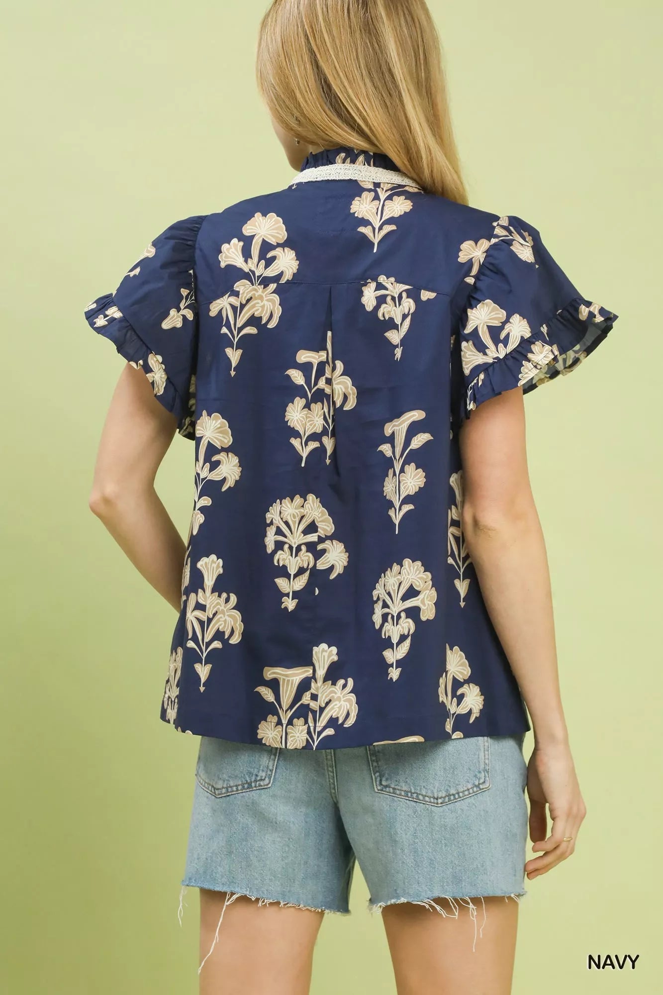 Umgee Floral Ruffle Sleeve Split - Neck Top - Bitsy Gypsy Boutique