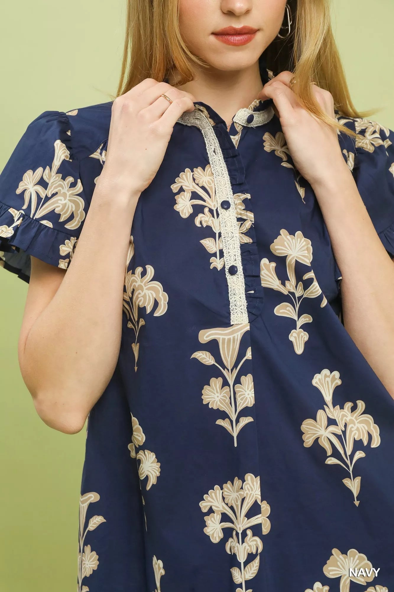 Umgee Floral Ruffle Sleeve Split - Neck Top - Bitsy Gypsy Boutique