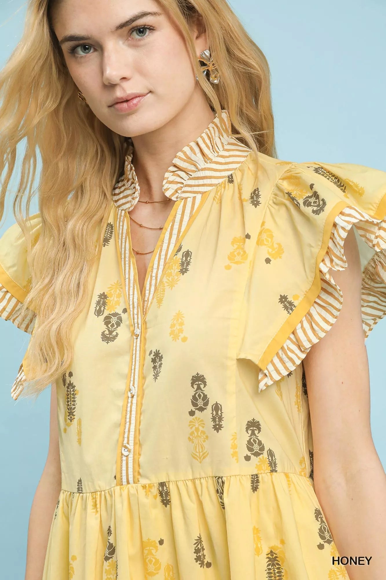 Umgee Floral Ruffle Sleeve Tiered Midi Dress - Bitsy Gypsy Boutique