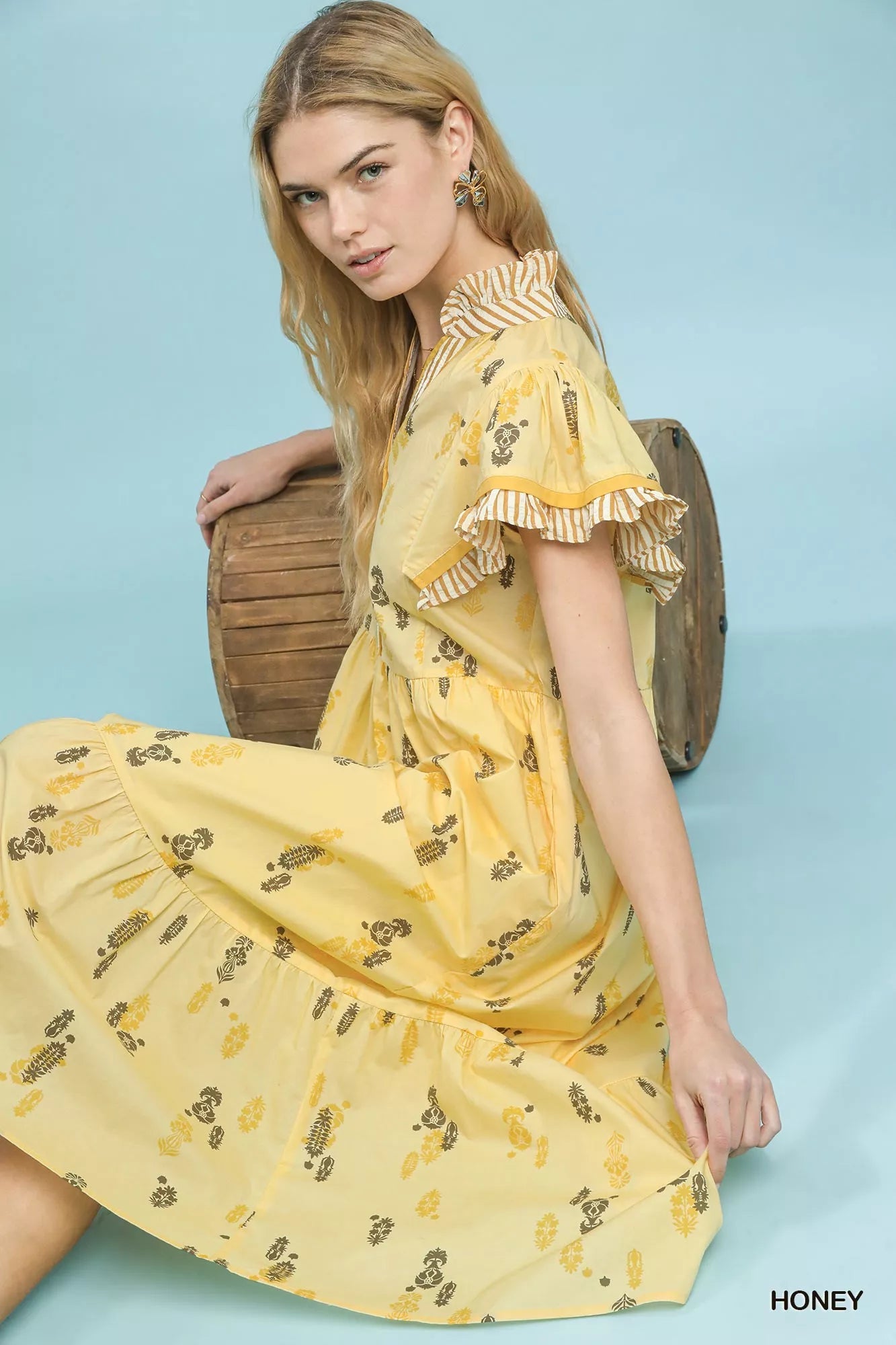 Umgee Floral Ruffle Sleeve Tiered Midi Dress - Bitsy Gypsy Boutique