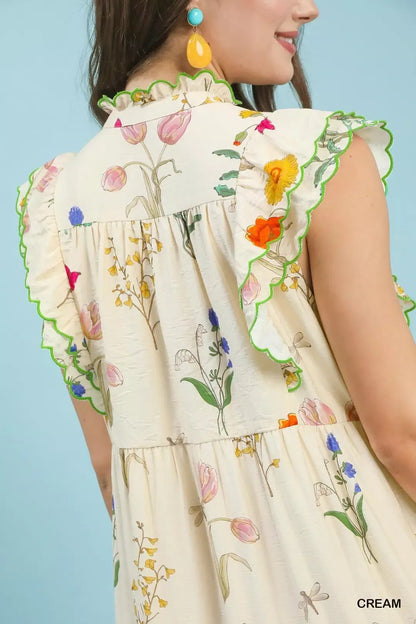 Umgee Floral Ruffle Tiered Midi Dress with Scalloped Detail - Bitsy Gypsy Boutique