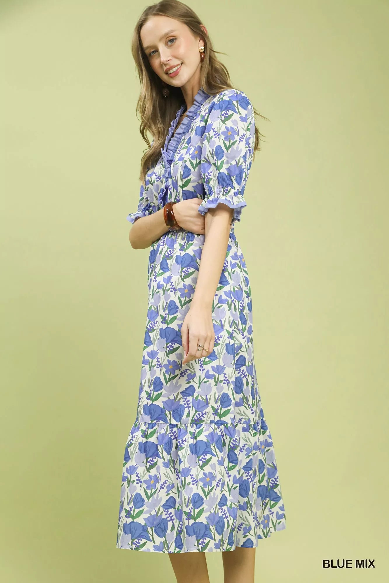 Umgee Floral Ruffle Trim Tiered Midi Dress - Bitsy Gypsy Boutique