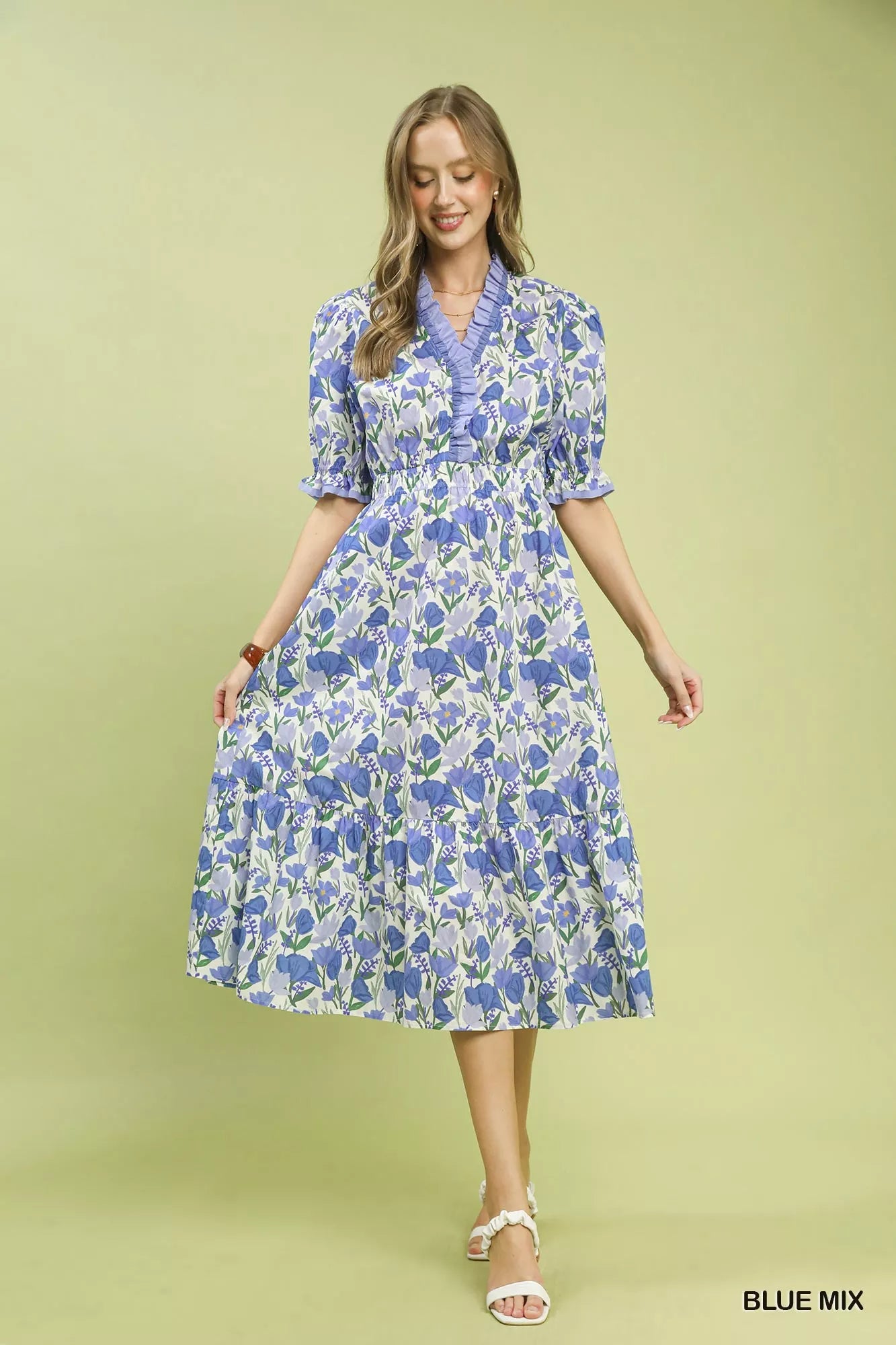 Umgee Floral Ruffle Trim Tiered Midi Dress - Bitsy Gypsy Boutique