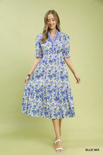Umgee Floral Ruffle Trim Tiered Midi Dress - Bitsy Gypsy Boutique