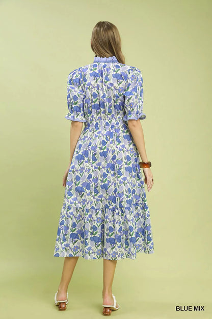 Umgee Floral Ruffle Trim Tiered Midi Dress - Bitsy Gypsy Boutique