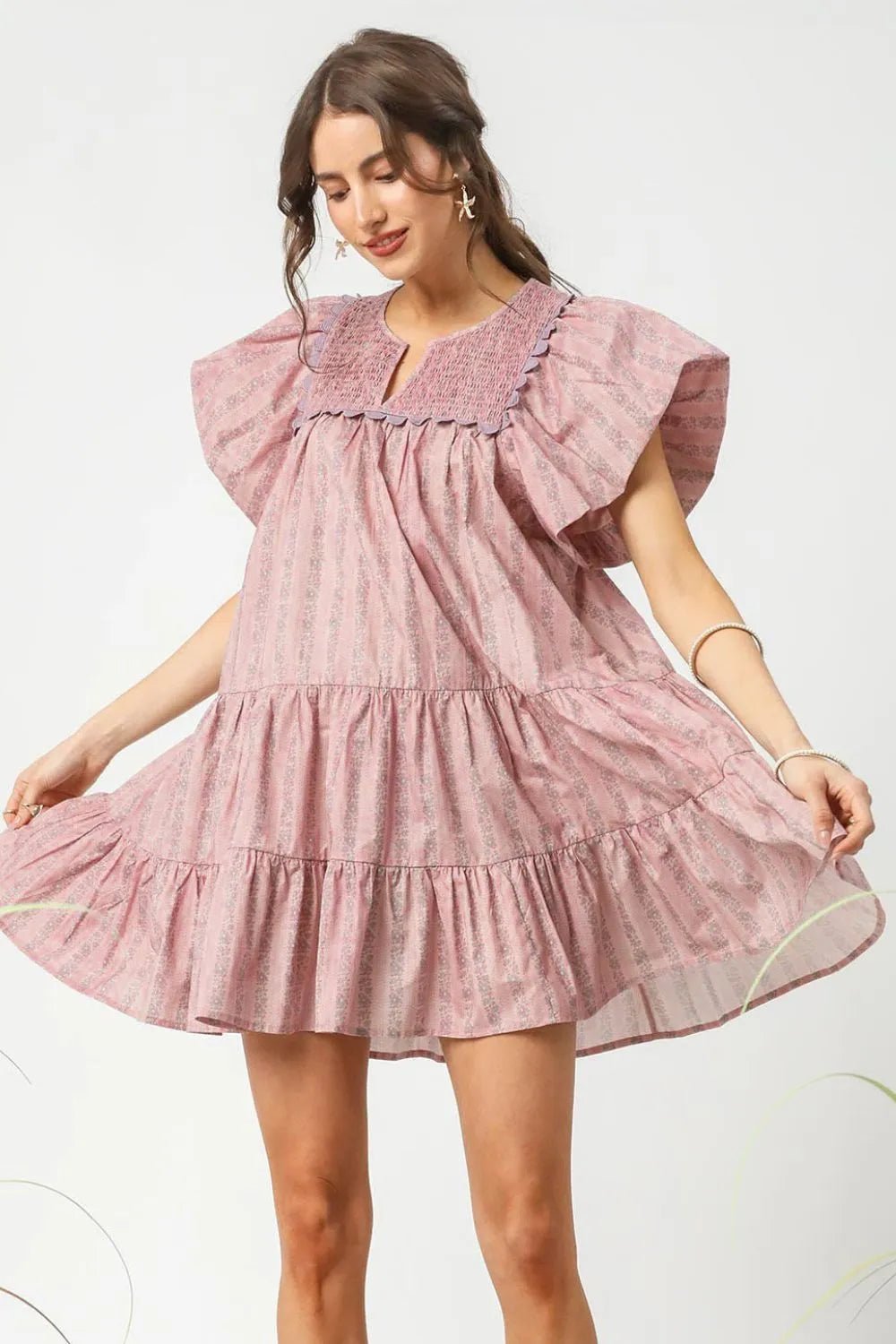 Umgee Floral Ruffled Cap Sleeve Tiered Mini Dress - Bitsy Gypsy Boutique